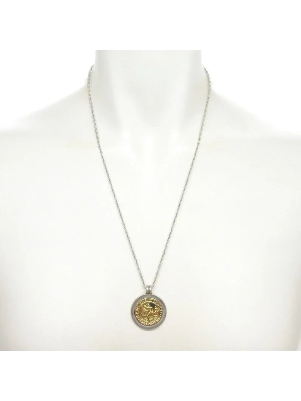Tiffany & Co Necklace St Christopher Pendant Silver 18k Yellow Gold